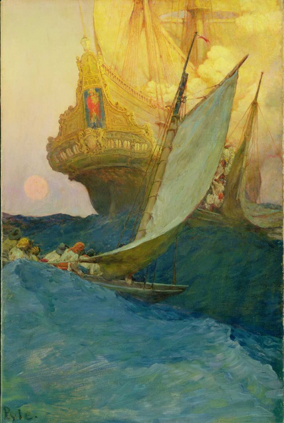 An Attack on a Galleon, Oil on canvas, Howard Pyle, 1905.