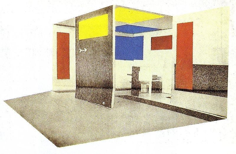Space-Colour-Composition for the Grosse Berliner Kunstausstellung in Berlin (Maquette),  G. Rietveld and V. Huszar, 1923.